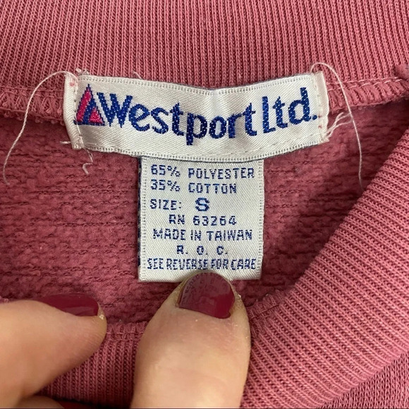 Vintage 90s Flower Embroidered Mockneck Pullover Floral Pink Sweatshirt Small - Picture 10 of 12